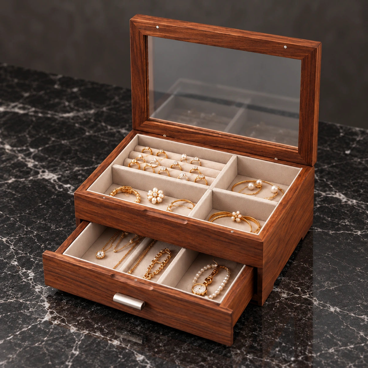Boîte à Bijoux Bicolore Noyer & Cerisier — Maison Kidora · Autre angle