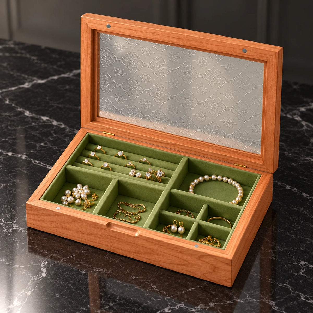 Boîte à Bijoux Compacte Noyer & Cerisier — Maison Kidora · Autre angle