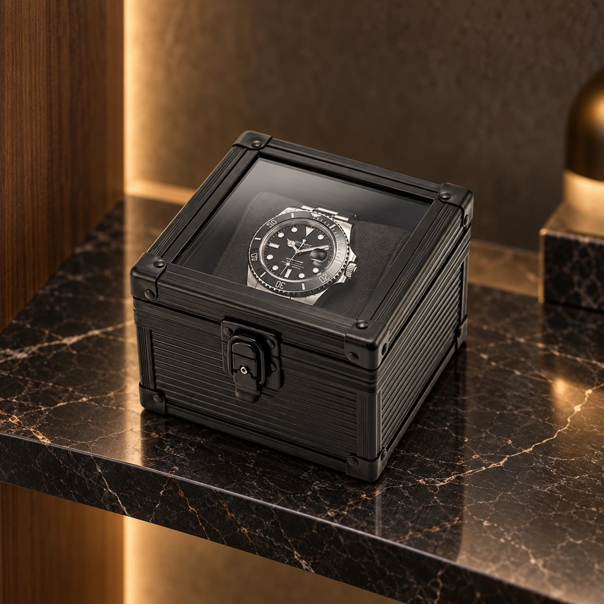 Boîte à montres — Elite 1 — Maison Kidora · Vue principale sur marbre noir