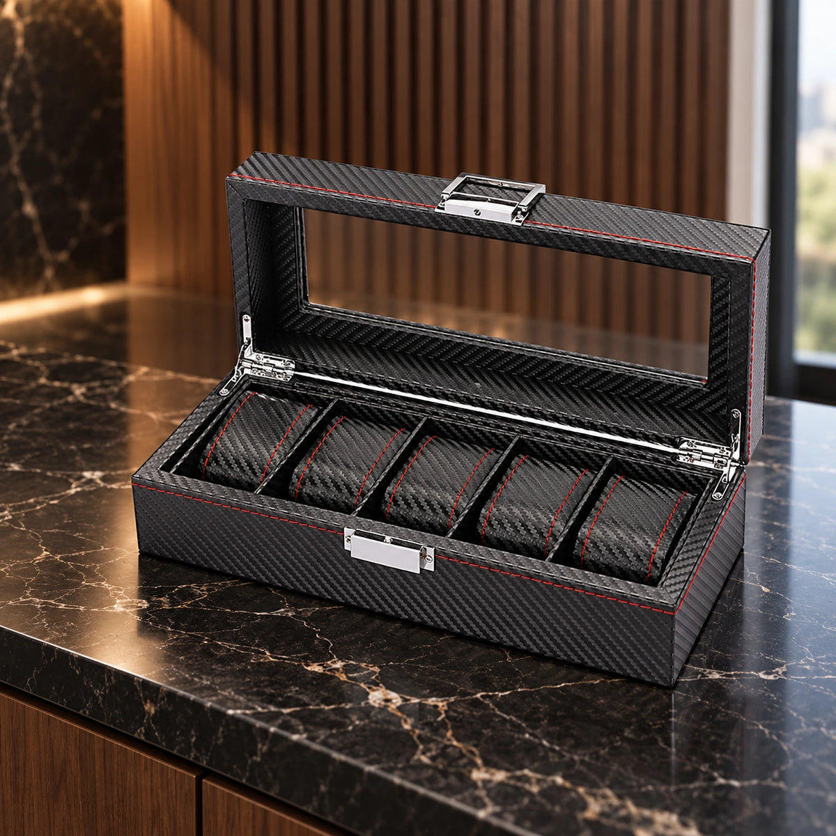 Boîte à Montres style carbone — Maison Kidora · Vue lifestyle