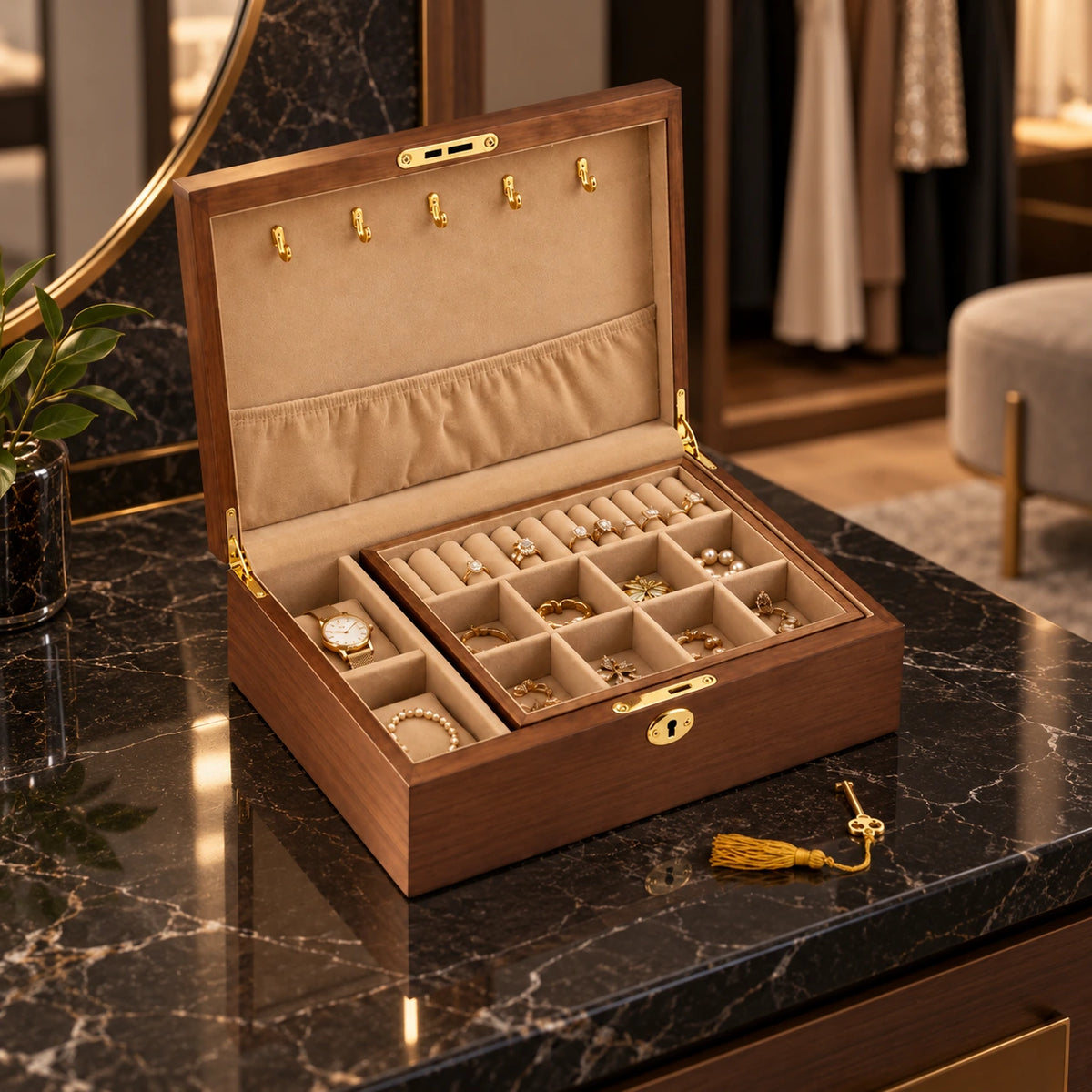 Boîte Bois Massif – Bijoux & Montres — Maison Kidora · Vue lifestyle