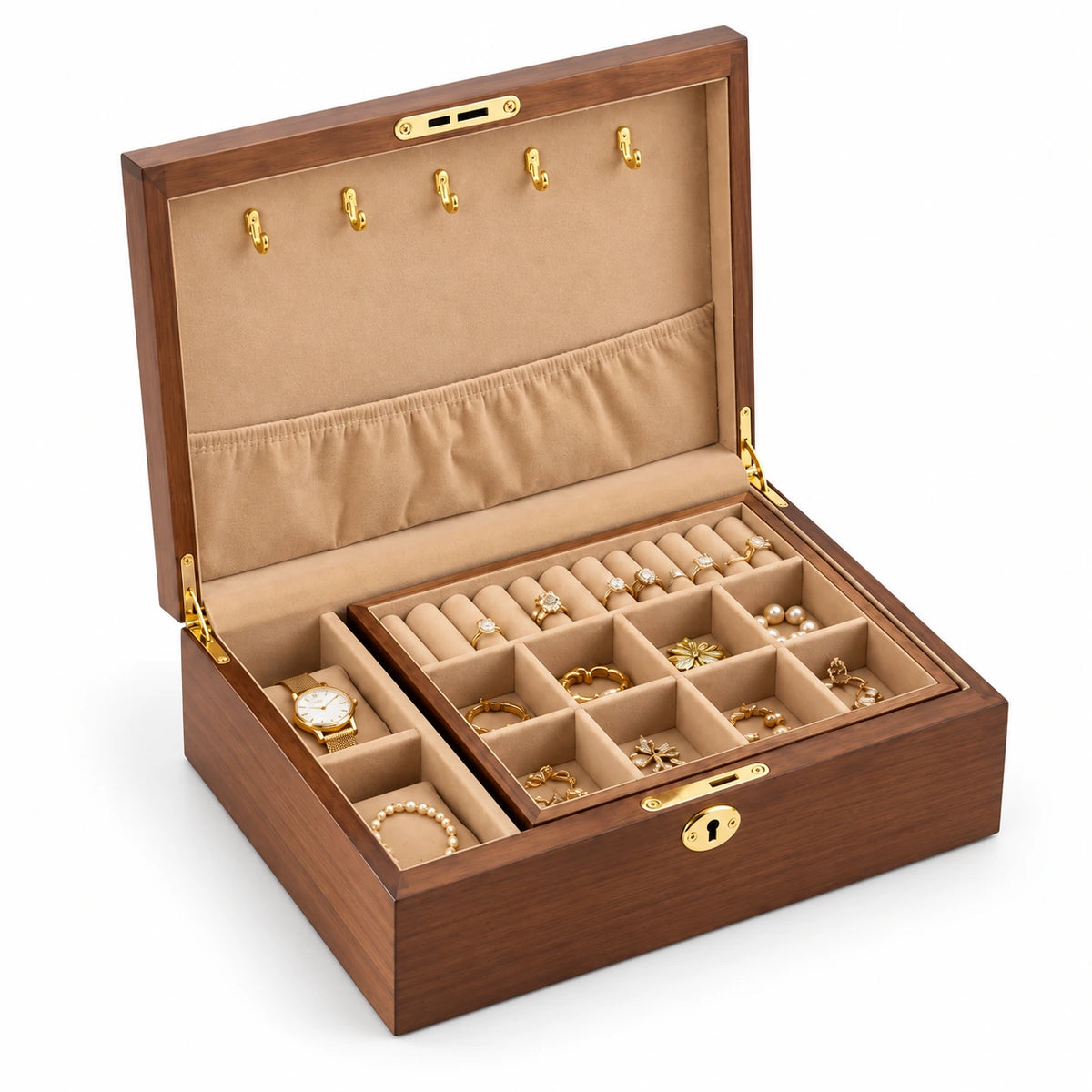 Boîte Bois Massif – Bijoux & Montres — Maison Kidora · Vue sur fond blanc