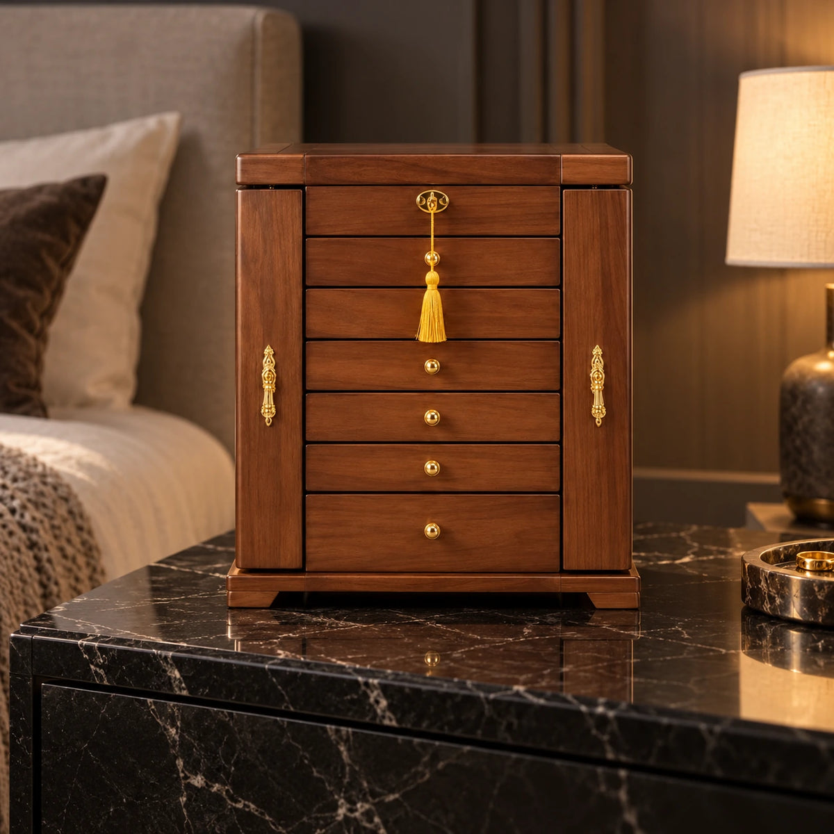 Coffret à Bijoux Bois – 7 Niveaux Miroir — Maison Kidora · Vue lifestyle