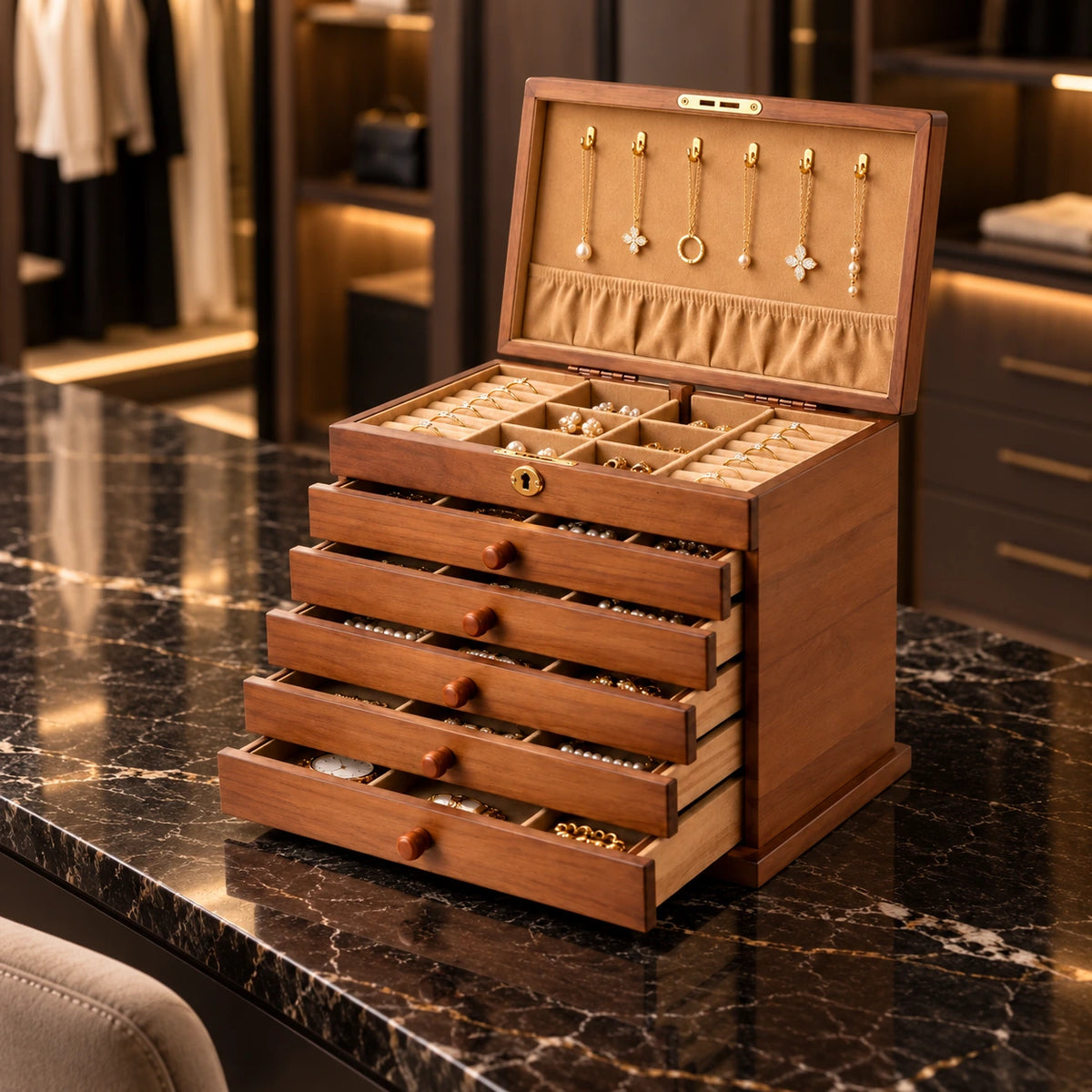 Coffret à Bijoux Bois – Miroir Intégré — Maison Kidora · Vue lifestyle