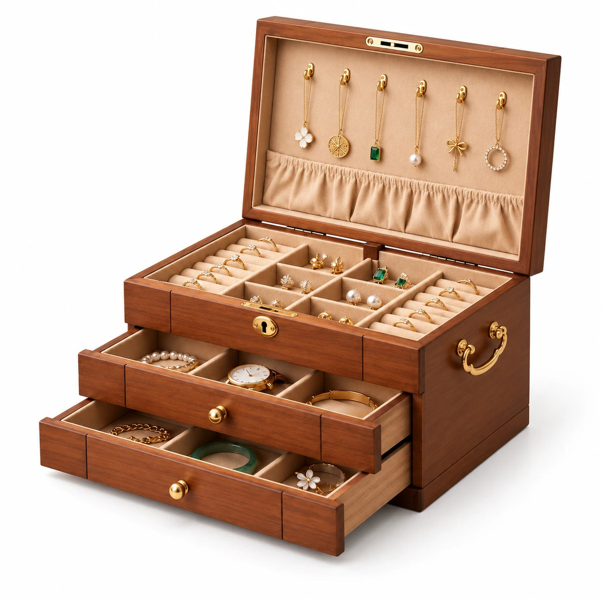 Grand Coffret à Bijoux Vintage – Noyer — Maison Kidora · Vue sur fond blanc