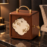 Grande boîte à bijoux en bois – Motif feuilles dorées