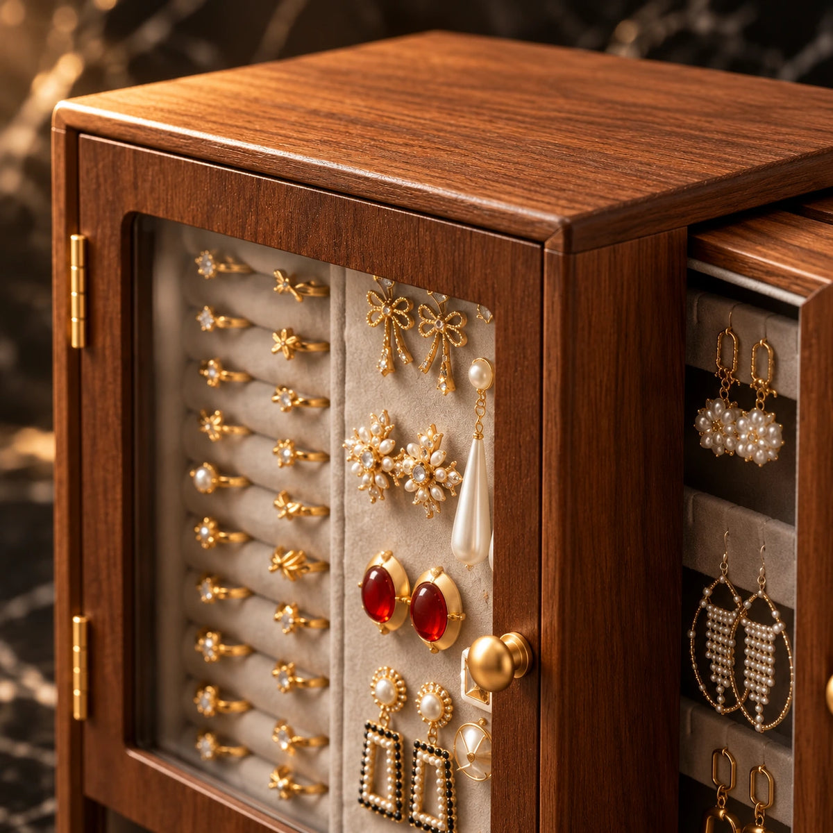 Vitrine à Bijoux Bois – Présentoir Boucles — Maison Kidora · Détail de finition