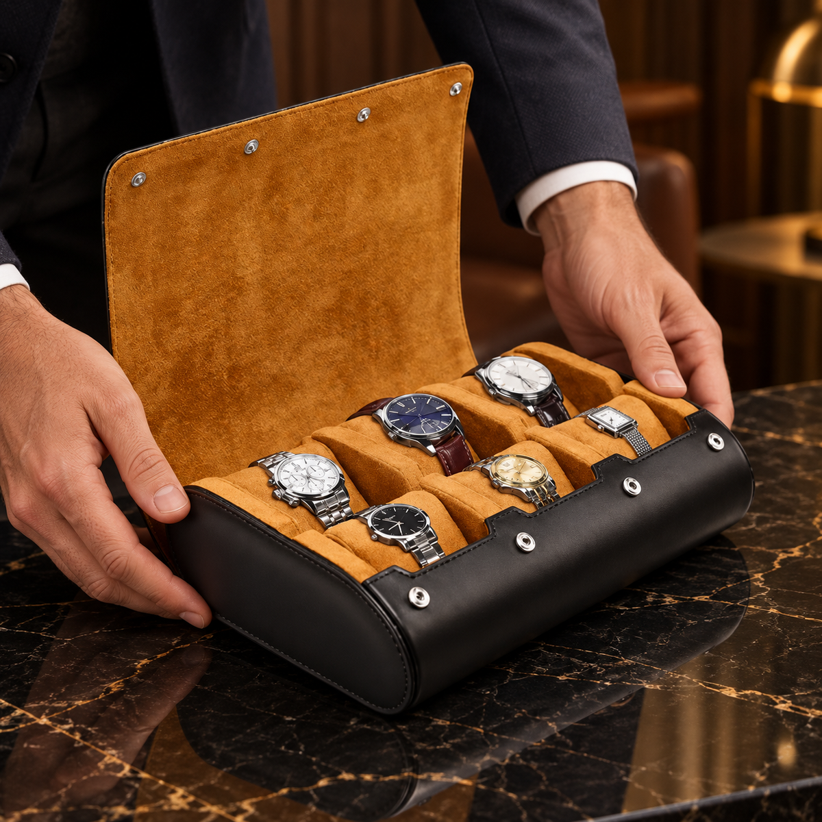 Étui de voyage pour 6 montres – Miel Doré