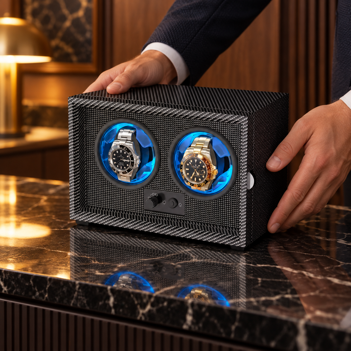 Remontoir pour 2 montres automatiques – Carbone
