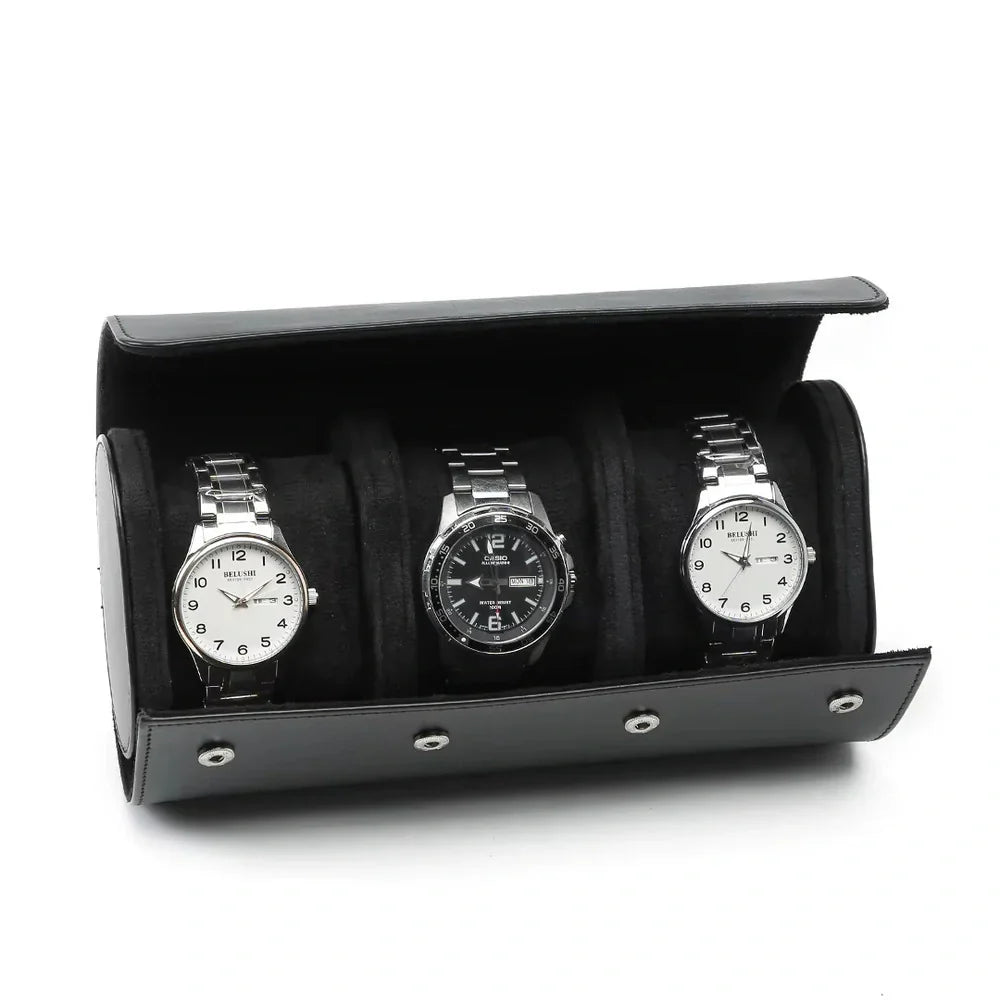 Coffret voyage pour 3 montres — Maison Kidora · Vue du modèle et de ses compartiments